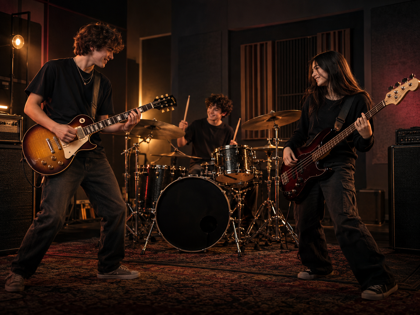 Young musicians rehearsing together as a band