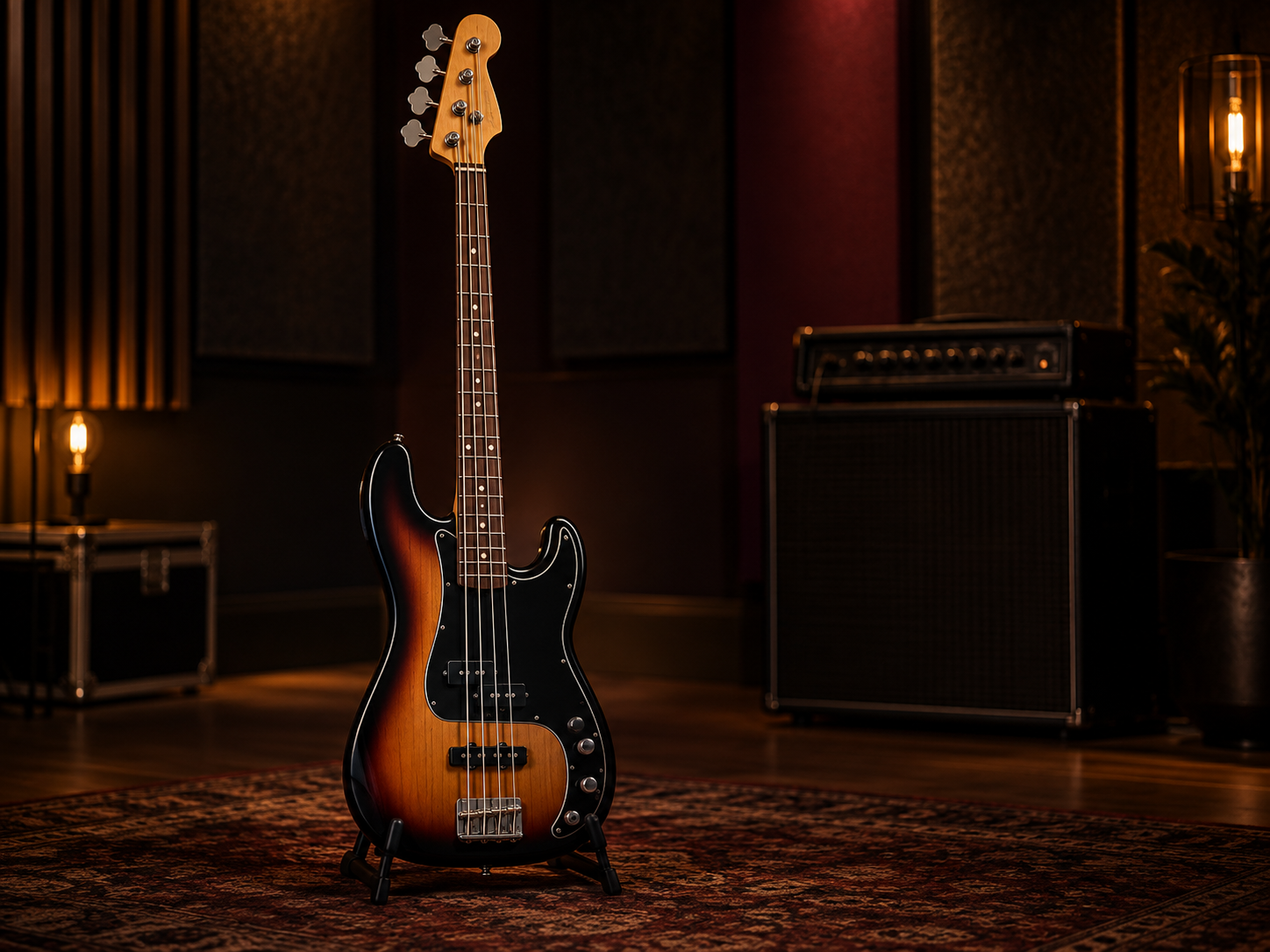 Young musician learning electric bass